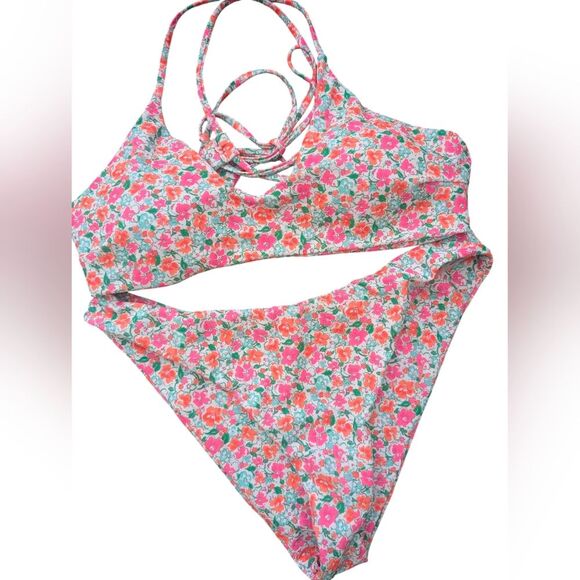 Shein Women's Ditsy Floral Criss-Cross Backless Bikini Swim Set Size Medium NEW - Picture 5 of 9